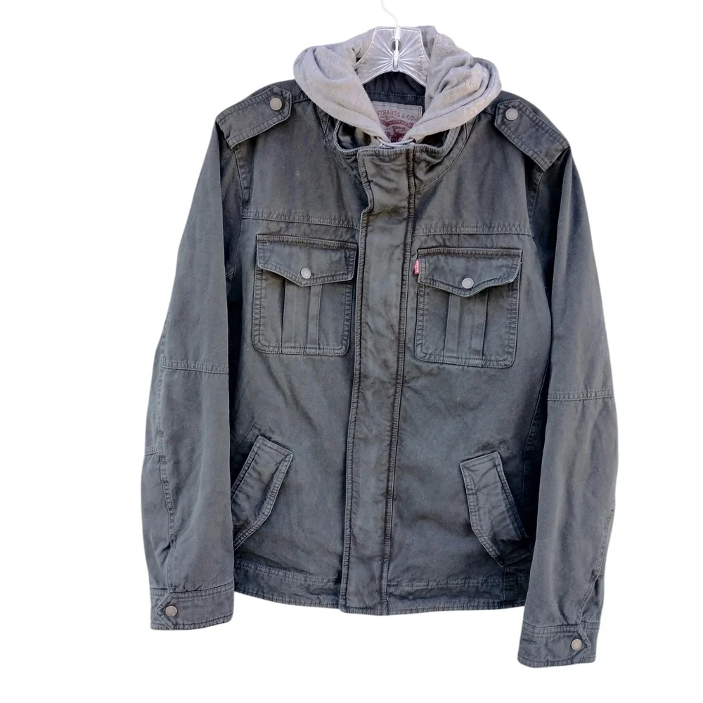 Levi's Military Jacket Detachable Hood Layered Look Cotton Men's Size M